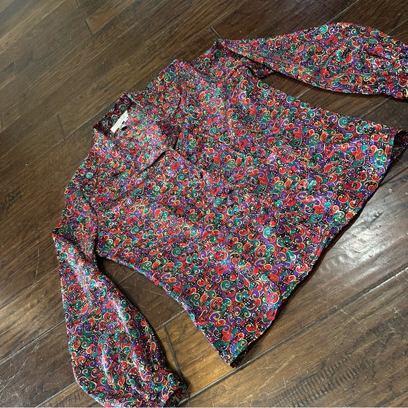 1980s Laura and Jayne Vintage Multicolor Paisley Women's Blouse size 10 - Picture 4 of 7